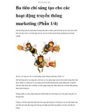 Ba tiêu chí sáng tạo cho các hoạt động truyền thông marketing