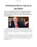 10 lời khuyên đầu tư vô giá của tỷ phú Buffett